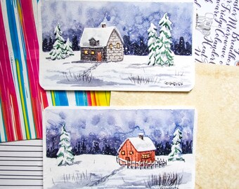 Set of two original watercolor winter postcards (10 × 17 cm each) | Homedecor | Wall art | Original | Homedecor | original gift