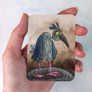 Originele aquarel ACEO-kaart: "De melancholische raaf"