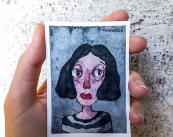 ACEO Original Watercolor Painting on Paper | Handmade | Homedecor | Wall art | Whimsical art | Collector's art: "Sad girl 2"