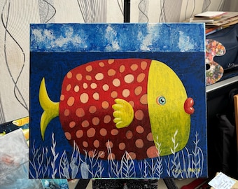 Original acrylic painting: “The colorful fish” | Handmade | Home Decor | Wall Art | Wall Decor