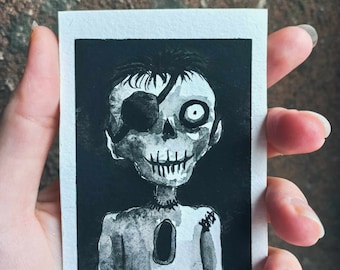 ACEO Original Watercolor Dark Painting | Dark art | Homedecor | Wall art | Collector's art: "Frankenstein"