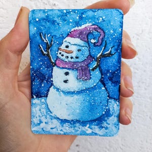 Peinture originale ACEO : "Joyeux bonhomme de neige"
