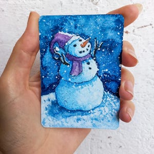 Peinture originale ACEO : "Bonhomme de neige"