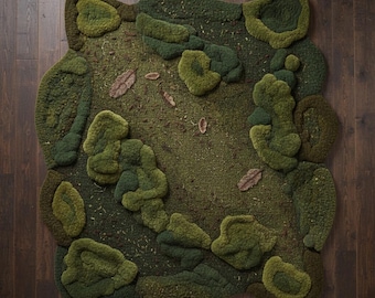 Hand-Tufted Green Moss Rug | 3D Forest Floor Decor