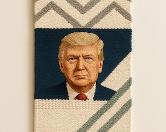 Tapiz de lana hecho a mano / Retrato contemporáneo / Arte textil único para la decoración de la sala de estar