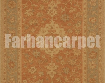 Hand Knotted Wool Oriental Rug, Rust Blue Floral Medallion, Vintage Style