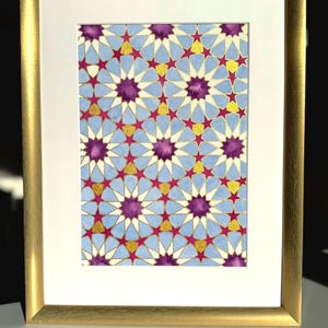 Acquerello originale raffigurante la geometria islamica ispirata all'Alhambra.  Arte fatta a mano