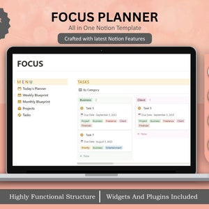 NOTION FOCUS PLANNER - 2024 Focus Planner, Notion 2024 Planner, Editable Planner, 2024 Digital Planner, Daily Focus Planner, Annual Planner