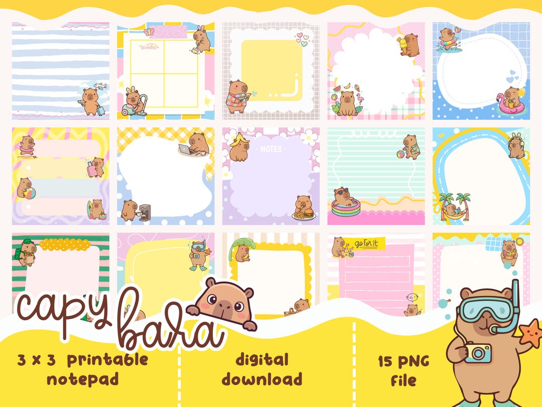 Capybara Notebook Label Editable Capybara 3x3 Notepad Template | Digital Memo Pad (PNG, PDF) - Etsy