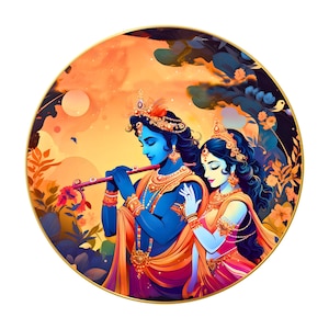 Spiritual Vastu Round Art – Radha Krishna MDF Wall Panel for Home Entrance or Living Room-24x24, 16x16 inch