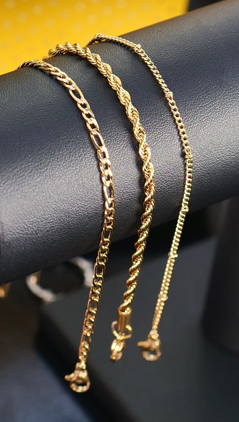 Bracelet pour femme, 14 carats, lot de 3 bracelets Plaqué or 14 carats, chaîne torsadée imperméable, résistante à la ternissure, chaîne serpent, bracelet de perles image 2