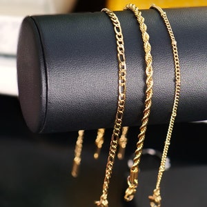 Bracelet pour femme, 14 carats, lot de 3 bracelets Plaqué or 14 carats, chaîne torsadée imperméable, résistante à la ternissure, chaîne serpent, bracelet de perles image 3