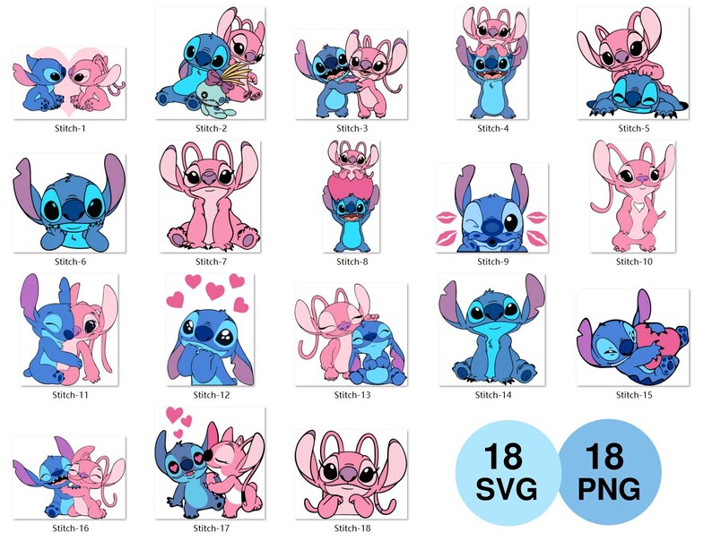 Stitch and Angel SVG PNG Bundle, Couple Love T-shirt Design (Digital Download) image 6