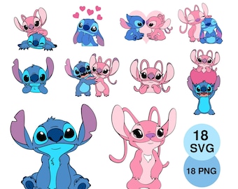 Stitch and Angel SVG PNG Bundle, Couple Love Digital Art (Digital Download)