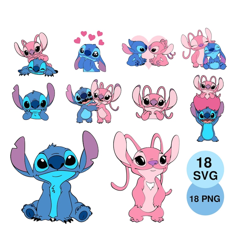 Stitch and Angel SVG PNG Bundle, Couple Love T-shirt Design (Digital Download) image 9