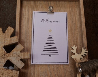 Carte de voeux minimaliste | Noël, fêtes, nouvel an | Sapin avec étoile dorée | format 10x15cm avec enveloppe