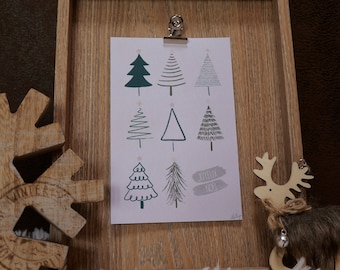 Carte de voeux minimaliste | Noël, fêtes, nouvel an | Sapins | format 10x15cm avec enveloppe