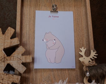 Carte de voeux minimaliste | Noël, fêtes, nouvel an | Câlin ours | format 10x15cm avec enveloppe