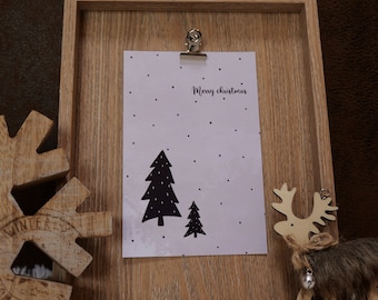 Carte de voeux minimaliste | Noël, fêtes, nouvel an | Duo de sapins | format 10x15cm avec enveloppe