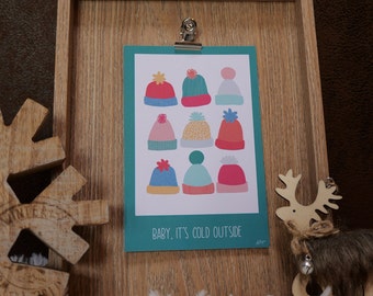 Carte de voeux minimaliste | Noël, fêtes, nouvel an | bonnets de noël | format 10x15cm avec enveloppe