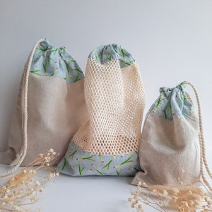 Sacs Vrac Lin et Coton, Lavables et Réutilisables, petits et grands, motifs oignons nouveaux