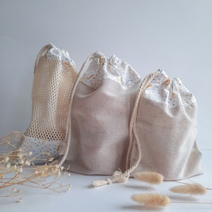 Sacs Vrac Lin et Coton, Lavables et Réutilisables, petits et grands, motifs blé.