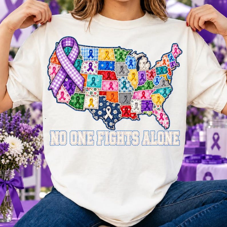 Support Process Symbol Colour Cancer Awareness PNG, No One Fights Alone USA Map, Multi Color Ribbon ...