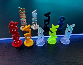 Personalized game pawns made of high-quality resin. Your name and color, great gift idea, customizable game elements.