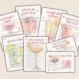 Bachelorette Party Games, Printable Bundle for Hen Party, Multiple Cocktail Bachelorette Games for Adults, Hen Do Fun Bridal Shower Games