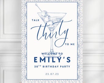 Talk Thirty to Me 30e verjaardag welkomstbord, afdrukbaar decor van de dertigste verjaardag, bewerkbaar bord cocktailthema, digitale download