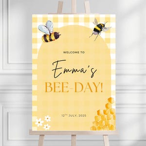 Bee-Day Birthday Welcome Sign, Printable Bee Party Sign, Bumble Bee Birthday Decor, Editable Bee Birthday Poster, Bee Day Sign