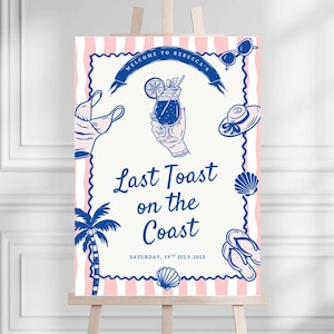 Last Toast on the Coast Bachelorette Welcome Sign, Coastal Bachelorette Printable Decor, Beach Bridal Party Sign, Editable Template