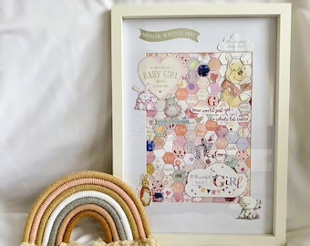 Custom Baby Birth Keepsake Collage, Handmade Baby Card Memory Frame with Birth Details, New Baby Heirloom Keepsake Artwork