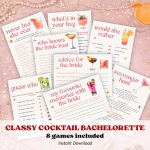 Classy Cocktail Bachelorette Games Printable Bundle, Hen Party Game Cards 5x7, Elegant Bridal Shower Party Activities