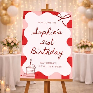 21st Birthday Welcome Sign Template, Editable Canva Party Sign, Pink Red Birthday Decor, Printable Entrance Sign, Instant Download