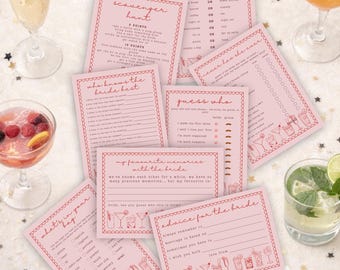 Bachelorette Party Games, Printable Bundle for Hen Party, Pink Red Bachelorette Games for Adults, Hen Do Fun Bridal Shower Games
