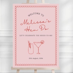 Editable Template for Hen Do - Cocktail Party Welcome Sign - Printable Bachelorette Decor - Bridal Party Unique Design - Hen Party Supplies