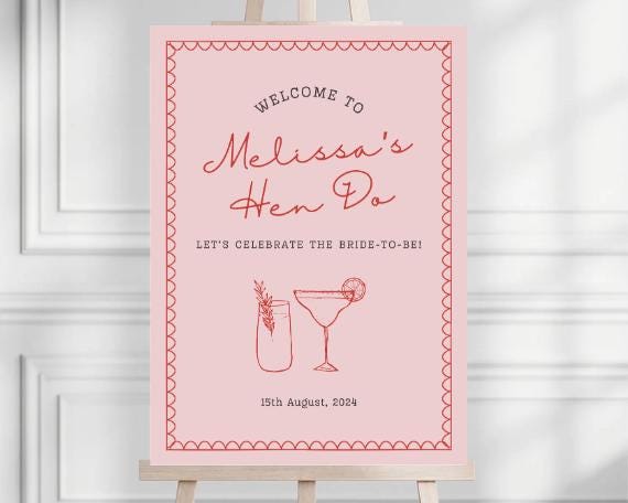 Editable Template for Hen Do - Cocktail Party Welcome Sign - Printable Bachelorette Decor - Bridal Party Unique Design - Hen Party Supplies
