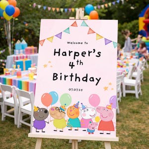 Editable Pig Theme Birthday Party Welcome Sign | Printable Birthday Banner | Cute Pig Design for Kids Party | Peppa Party Decor