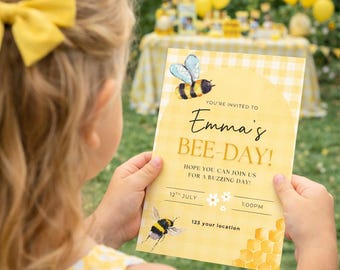 Bee Birthday Invitation Editable, Bumble Bee Party Invite, Bee Theme First Birthday, Printable Bee Birthday Card, Bee Day Invite