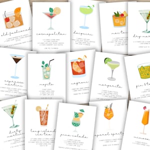 Printable Cocktail Recipe Bundle, Drink Recipe Cards, Home Bar Wall Art Printable, Mixology Gift, Drink Cards for Weddings Party DIY Menu