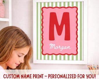 Personalised Girls Initial Print – Custom Name Wall Art – Pink Kids ...