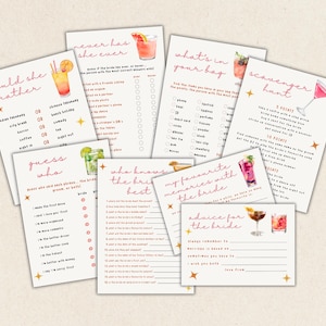 Bachelorette Party Games, Printable Bundle for Hen Party, Multiple Cocktail Bachelorette Games for Adults, Hen Do Fun Bridal Shower Games