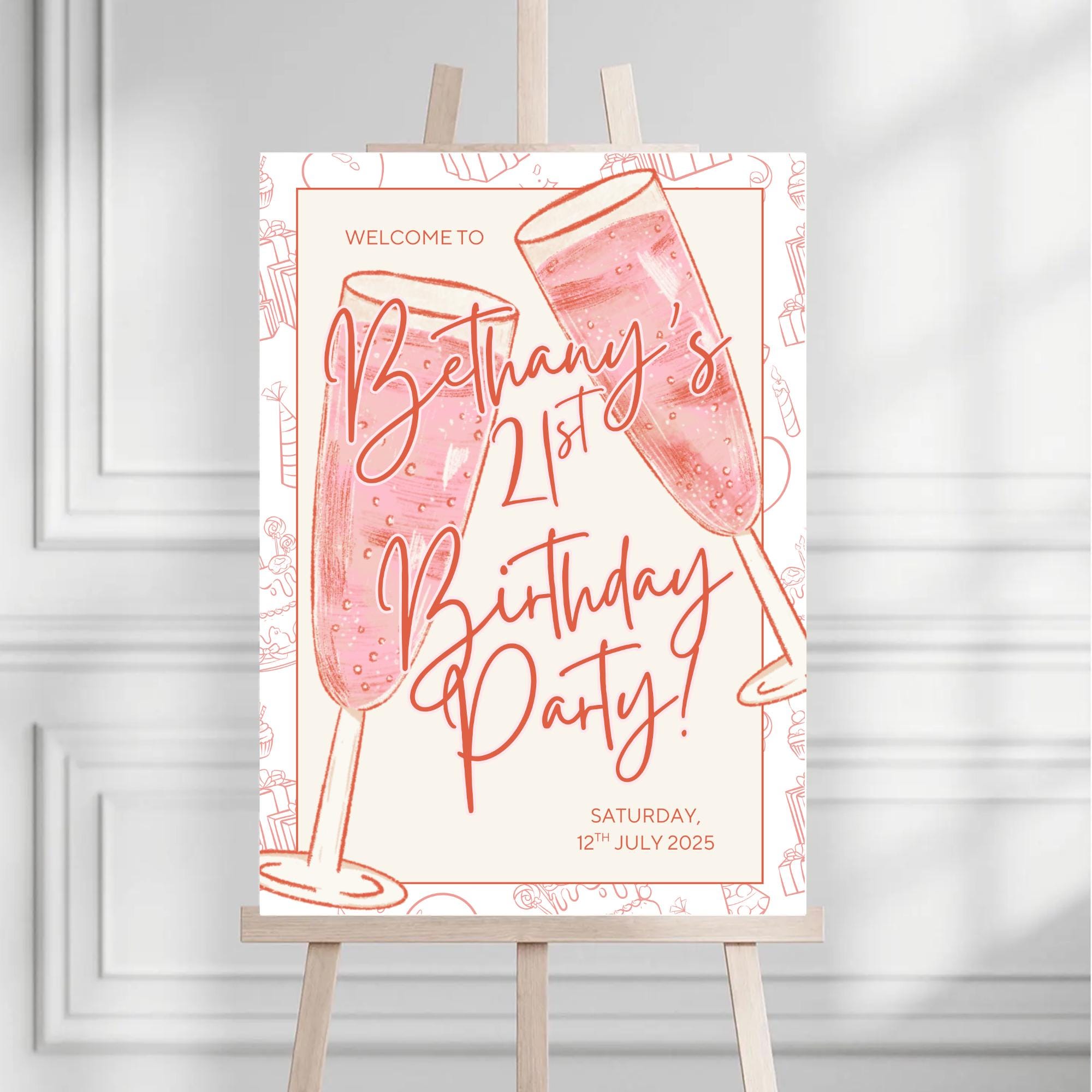 Pink 21st Birthday Welcome Sign, Printable Party Sign, Editable 21st ...