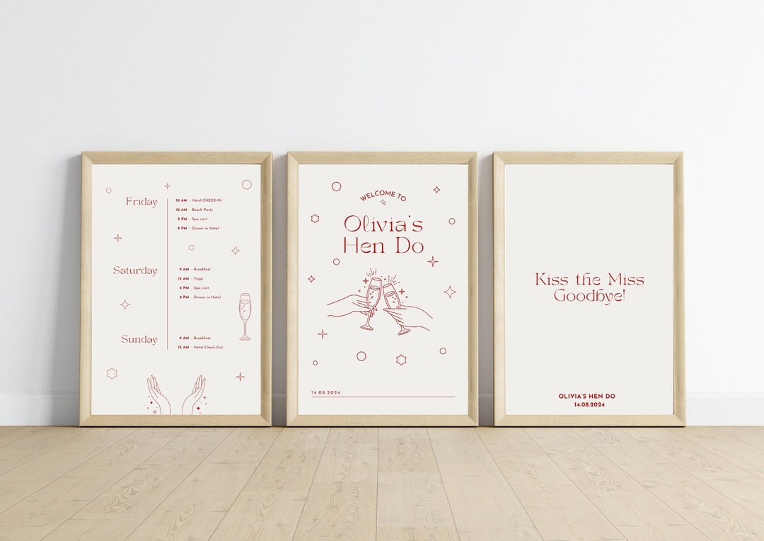 Editable Template Pack for Hen Do Weekend Bridal Party Signs Printable ...