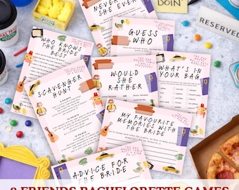 Utskrivbara möhippa-spel för vänner, set med 8 möhippa-spel, redigerbara bruddusch-spel, temafest-aktiviteter för vänner i Storbritannien
