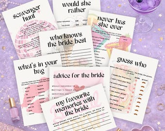 Bachelorette Party Games, Printable Bundle for Hen Party, Multiple Cocktail Bachelorette Games for Adults, Hen Do Fun Bridal Shower Games