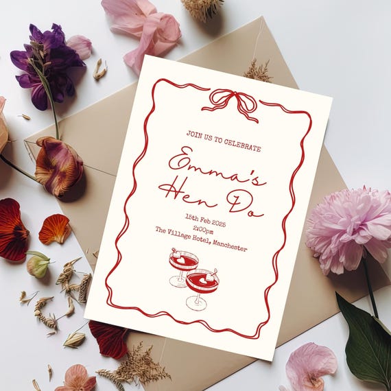 Hen Do Invitation - Editable Template for Cocktail Theme Party - Printable Bachelorette Decor - Bridal Party Design - Hen Party Supplies