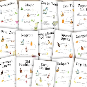 Printable Cocktail Recipe Bundle, Drink Recipe Cards, Home Bar Wall Art Printable, Mixology Gift, Drink Cards for Weddings Party DIY Menu