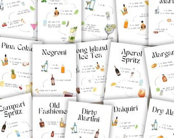 Printable Cocktail Recipe Bundle, Drink Recipe Cards, Home Bar Wall Art Printable, Mixology Gift, Drink Cards for Weddings Party DIY Menu